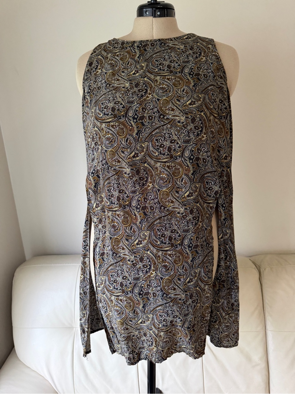 Parisian Collection Boho Paisley Sleeveless Tunic Tabard Top Open Back Size 14